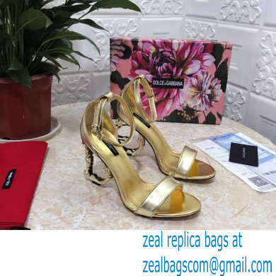 Dolce  &  Gabbana Heel 10.5cm Leather Sandals Gold with Baroque D & G Heel 2021